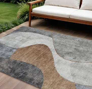 8' X 10' Gray Charcoal And Brown Abstract Washable Indoor Outdoor Area Rug
