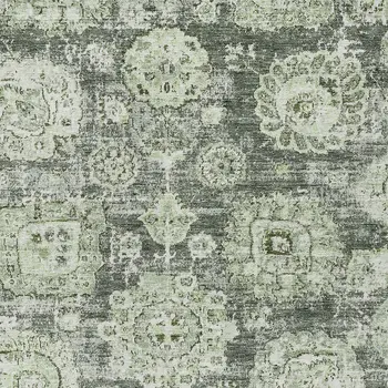 3' X 5' Artichoke Green And Olive Green Floral Washable Indoor Outdoor Area Rug