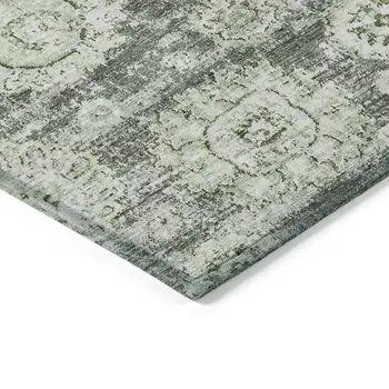 5' X 8' Artichoke Green And Olive Green Floral Washable Indoor Outdoor Area Rug