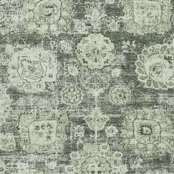 5' X 8' Artichoke Green And Olive Green Floral Washable Indoor Outdoor Area Rug