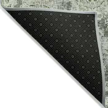 8' X 10' Artichoke Green And Olive Green Floral Washable Indoor Outdoor Area Rug