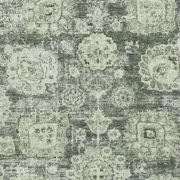 8' X 10' Artichoke Green And Olive Green Floral Washable Indoor Outdoor Area Rug