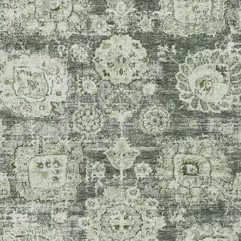 9' X 12' Artichoke Green And Olive Green Floral Washable Indoor Outdoor Area Rug