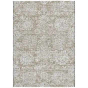 3' X 5' Beige Tan And Gray Floral Washable Indoor Outdoor Area Rug