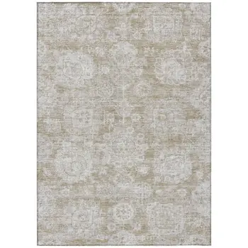 3' X 5' Beige Tan And Gray Floral Washable Indoor Outdoor Area Rug