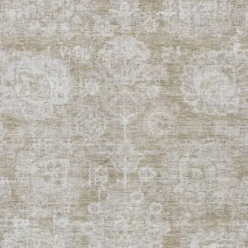 3' X 5' Beige Tan And Gray Floral Washable Indoor Outdoor Area Rug