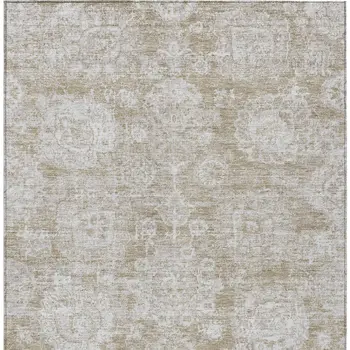 5' X 8' Beige Tan And Gray Floral Washable Indoor Outdoor Area Rug