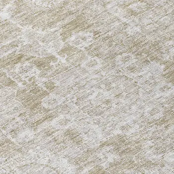 8' Beige Tan And Gray Round Floral Washable Indoor Outdoor Area Rug