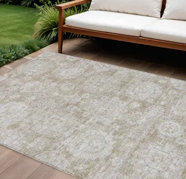 8' X 10' Beige Tan And Gray Floral Washable Indoor Outdoor Area Rug