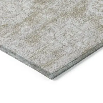 9' X 12' Beige Tan And Gray Floral Washable Indoor Outdoor Area Rug