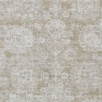 9' X 12' Beige Tan And Gray Floral Washable Indoor Outdoor Area Rug