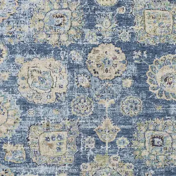 3' X 5' Navy Blue And Beige Floral Washable Indoor Outdoor Area Rug