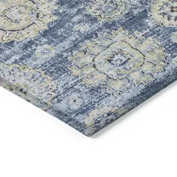 8' X 10' Navy Blue And Beige Floral Washable Indoor Outdoor Area Rug