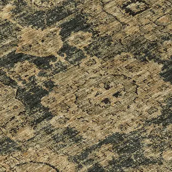 8' Charcoal Gold And Tan Round Floral Washable Indoor Outdoor Area Rug