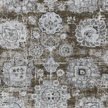 9' X 12' Chocolate And Blue Floral Washable Indoor Outdoor Area Rug