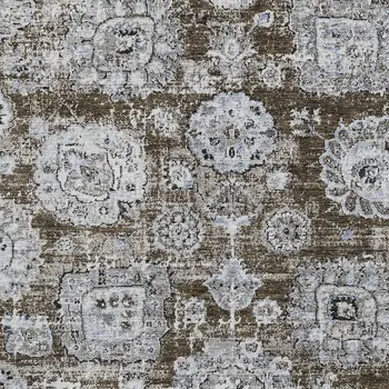 10' X 14' Chocolate And Blue Floral Washable Indoor Outdoor Area Rug