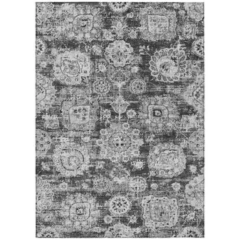 8' X 10' Gray Charcoal And Silver Floral Washable Indoor Outdoor Area Rug