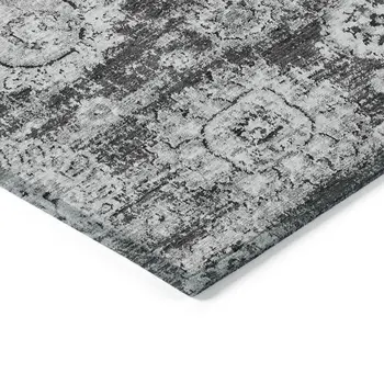10' X 14' Gray Charcoal And Silver Floral Washable Indoor Outdoor Area Rug
