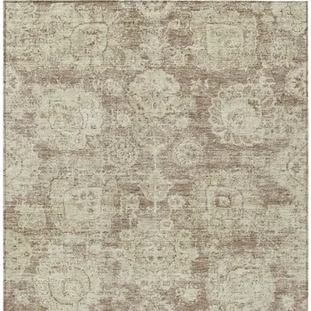 3' X 5' Brown Tan And Beige Floral Washable Indoor Outdoor Area Rug