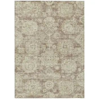 3' X 5' Brown Tan And Beige Floral Washable Indoor Outdoor Area Rug