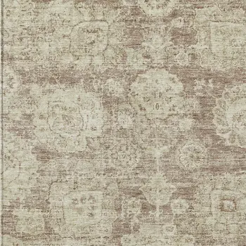 3' X 5' Brown Tan And Beige Floral Washable Indoor Outdoor Area Rug