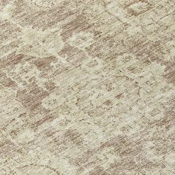 8' Brown Tan And Beige Round Floral Washable Indoor Outdoor Area Rug