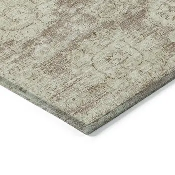 9' X 12' Brown Tan And Beige Floral Washable Indoor Outdoor Area Rug