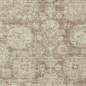 10' X 14' Brown Tan And Beige Floral Washable Indoor Outdoor Area Rug