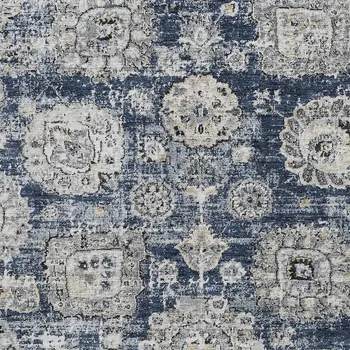 8' X 10' Navy Blue And Gray Floral Washable Indoor Outdoor Area Rug
