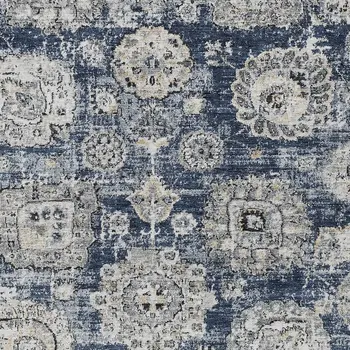 10' X 14' Navy Blue And Gray Floral Washable Indoor Outdoor Area Rug