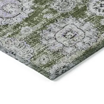 3' X 5' Olive Green And Gray Floral Washable Indoor Outdoor Area Rug