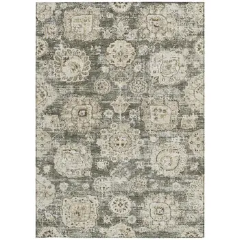 3' X 5' Taupe Beige And Gray Floral Washable Indoor Outdoor Area Rug