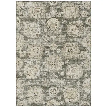 3' X 5' Taupe Beige And Gray Floral Washable Indoor Outdoor Area Rug
