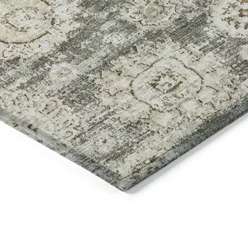 5' X 8' Taupe Beige And Gray Floral Washable Indoor Outdoor Area Rug
