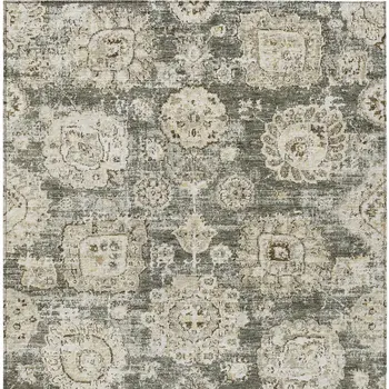 5' X 8' Taupe Beige And Gray Floral Washable Indoor Outdoor Area Rug