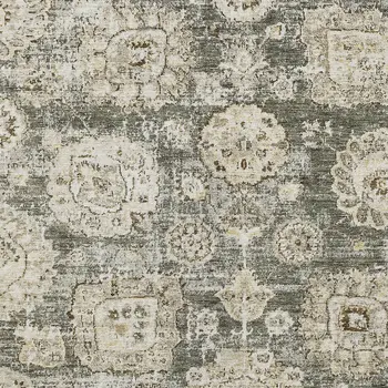 10' X 14' Taupe Beige And Gray Floral Washable Indoor Outdoor Area Rug