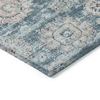 10' X 14' Teal Blue And Sky Blue Floral Washable Indoor Outdoor Area Rug