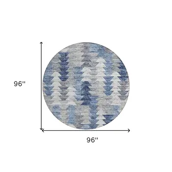 8' Navy Blue And Sky Blue Round Geometric Washable Indoor Outdoor Area Rug