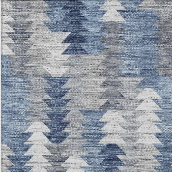 9' X 12' Navy Blue And Sky Blue Geometric Washable Indoor Outdoor Area Rug
