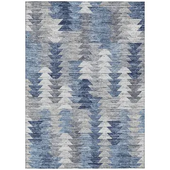 9' X 12' Navy Blue And Sky Blue Geometric Washable Indoor Outdoor Area Rug