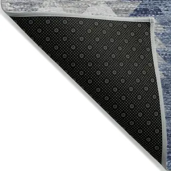 9' X 12' Navy Blue And Sky Blue Geometric Washable Indoor Outdoor Area Rug