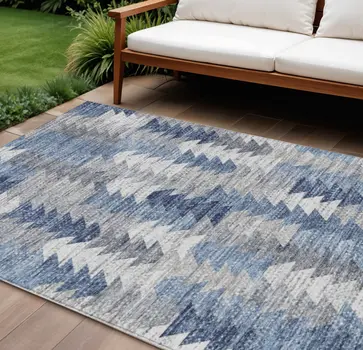 10' X 14' Navy Blue And Sky Blue Geometric Washable Indoor Outdoor Area Rug