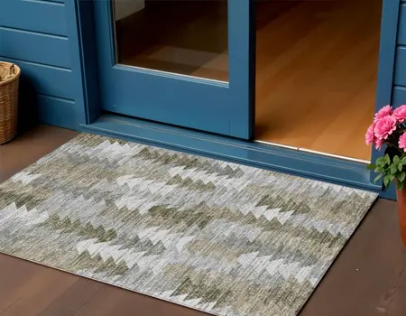 3' X 5' Brown Beige And Gray Geometric Washable Indoor Outdoor Area Rug