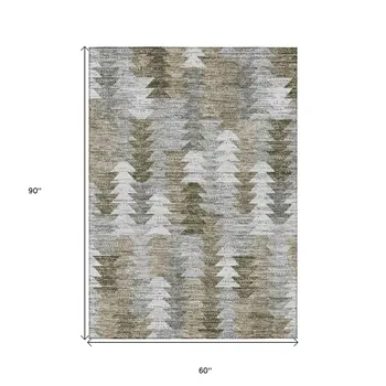 5' X 8' Brown Beige And Gray Geometric Washable Indoor Outdoor Area Rug