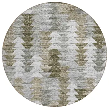 8' Brown Beige And Gray Round Geometric Washable Indoor Outdoor Area Rug