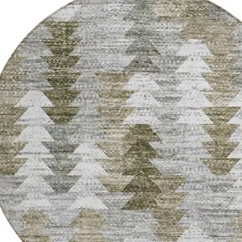 8' Brown Beige And Gray Round Geometric Washable Indoor Outdoor Area Rug