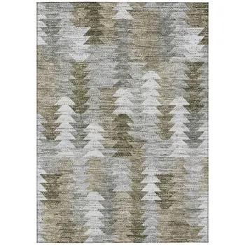 9' X 12' Brown Beige And Gray Geometric Washable Indoor Outdoor Area Rug