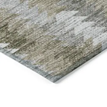 9' X 12' Brown Beige And Gray Geometric Washable Indoor Outdoor Area Rug