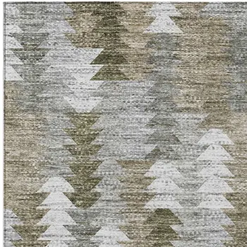 9' X 12' Brown Beige And Gray Geometric Washable Indoor Outdoor Area Rug