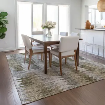 9' X 12' Brown Beige And Gray Geometric Washable Indoor Outdoor Area Rug